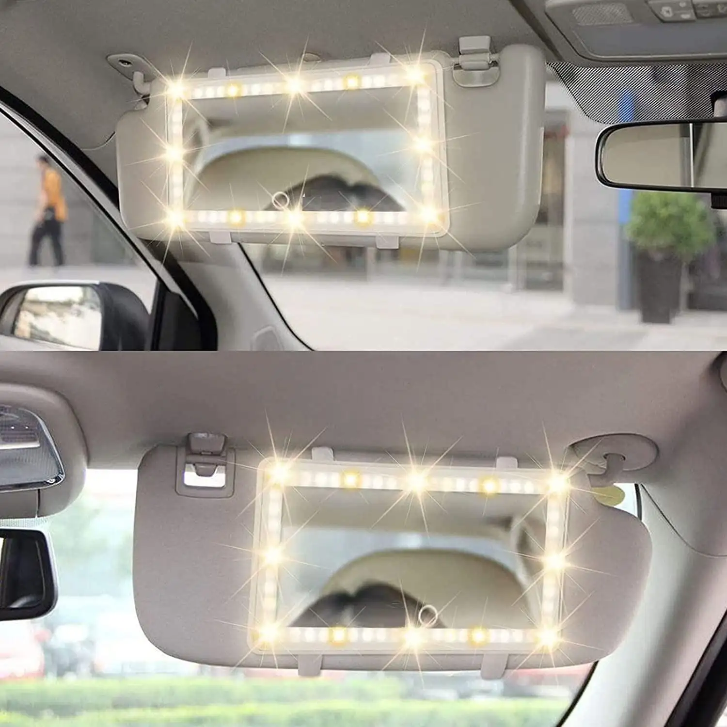 Hot Seller Car Visor Lighter Mirror-Tovendor Car Makeup Mirror With Three Lights