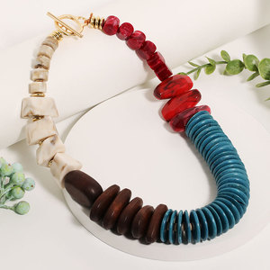 Collier en <span class=keywords><strong>bois</strong></span> perlé fait main, nouvelle collection Kaimei 2025, bijoux fantaisie, perles de <span class=keywords><strong>bois</strong></span> mélangées, perles acryliques, style bohème - Product Image 4