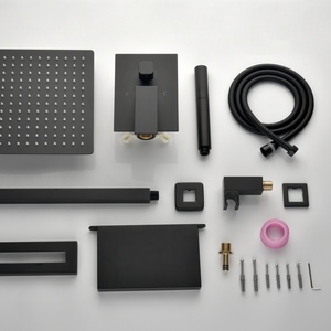 Matte Black 3 Function Concealed Square <strong>Shower</strong> System <strong>Head</strong> Square Pencil Wand Open Waterfall Tub Spout Single Lever Wall Set - Product Image 5