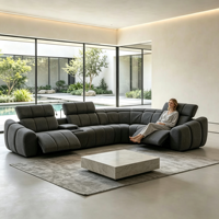 Ensemble de canapés inclinables électriques de luxe de style italien avec consoles de rangement intégrées et appuie-têtes motorisés pour villas