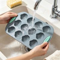 Moule à pâtisserie en silicone en forme de coquille à 12 cavités, antiadhésif, plateau à madeleines avec poignée pour la cuisson au four