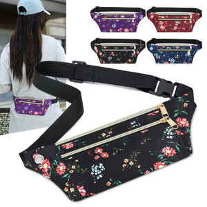 Floral Print Women's Waist <b>Bag</b> Oxford Cloth Waterproof Zipper Fitness Running Crossbody <b>Bag</b> Purple Red Black Blue - Product Image 2
