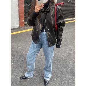 <span class=keywords><strong>Chaqueta</strong></span> de Piel de Oveja Estilo Motociclista, Abrigo Casual de Cuero Genuino para <span class=keywords><strong>Mujer</strong></span> - Product Image 5