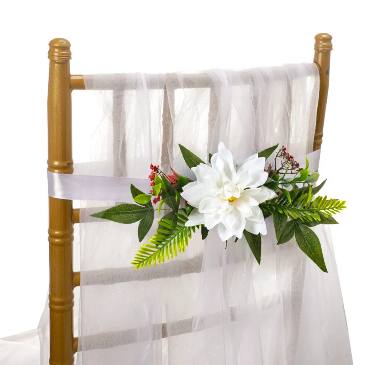 Artificial Wedding Flowers White Aisle Chair Decorations Church Chair Bench Pew Bows with Ribbon for Wedding Ceremony Party home