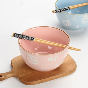 Tazón de ramen de cerámica con diseño personalizado, tamaño grande, con orificios para palillos, vajilla creativa para uso doméstico. - Product Image 2