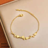 Bracelet Pendentif Fleur Rose en Acier Inoxydable Plaqué Or 18 carats Anti-ternissement, Style Exquis et Tendance, Bijoux pour Femme