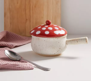Ensemble de 2 jolies soupières en céramique mouchetée avec couvercle en forme de champignon - Product Image 3