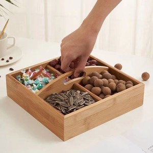 Bamboo Divided <b>Snack</b> <b>Tray</b> 6cm High Portable Food Storage Serving <b>Tray</b> For Candy Nuts Dried Fruits - Product Image 1