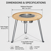 Table de barbecue pliante en métal à 3 pieds personnalisée, 61 cm, effet bois, transfert de chaleur, foyer extérieur pour camping avec grille en acier inoxydable
