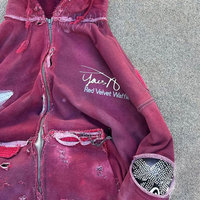 Veste à capuche thermique gaufrée 100 % coton de luxe pour homme, style streetwear, coupe ample, effet usé, vintage, délavé soleil, fermeture éclair, imprimé vieilli