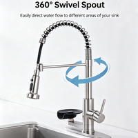 Robinet de cuisine universel moderne en acier inoxydable, mitigeur chaud/froid avec douchette et cartouche céramique, style classique brossé