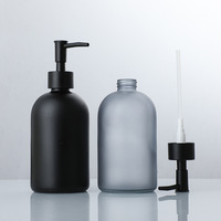 Distributeur de savon liquide en verre dépoli/gris/noir avec logo personnalisé, flacon rond en verre pour désinfectant pour les mains, faible MOQ avec pompe
