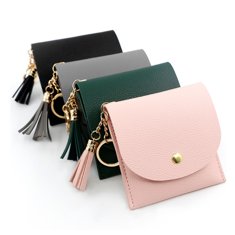 Женские кошельки, кошелек для монет, Дамский клатч из искусственной кожи с кисточкой и металлическим кольцом, брелок, тонкая сумка для ключей, держатели для карт, мини-сумка