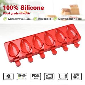 Nouveau moule à glaces en silicone à 6 cavités en forme de fraise avec bâtonnets, sans BPA, pour bâtonnets de fruits glacés - Product Image 6