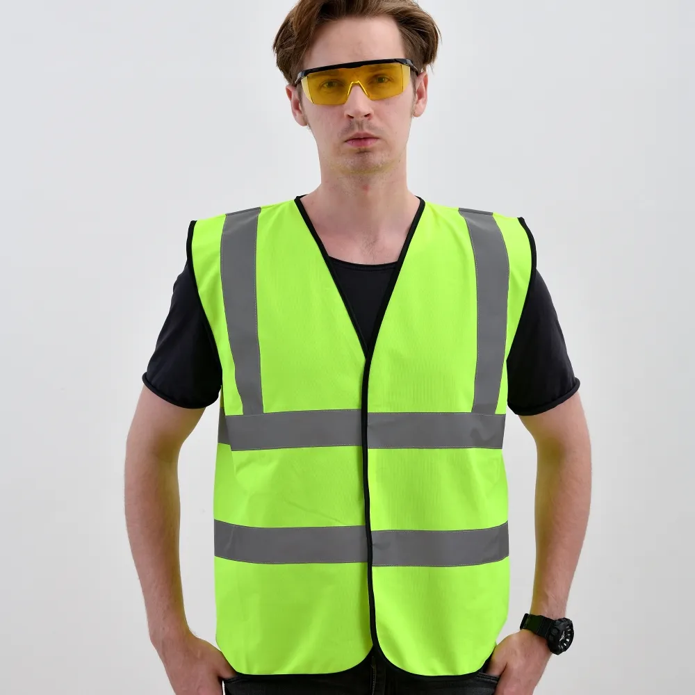 Chaleco de seguridad con logotipo personalizado EN ISO 20471 para hombre, chaleco de seguridad de poliéster multicolor de alta visibilidad, amarillo, hi viz, 120G