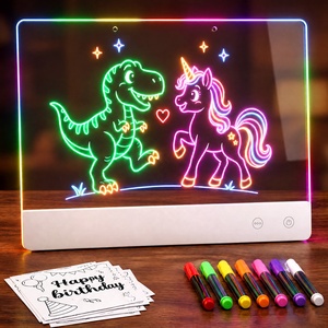 Quadro de Desenho Acrílico DW52 para Crianças com Painel Único e Luz LED de 7 Cores para Presente de Aniversário ou Natal