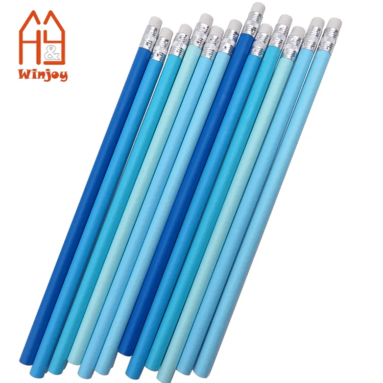 HB Pencil Different Blue Body Wood Lead School Packaging Office Color Painting OEM Logo Printed Pencils