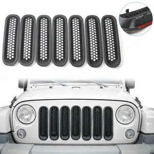 Hot Sale Hitam Depan Mesh Grille Insert Dekorasi untuk Mobil Jeep JK Wrangler Unlimited 07-17 Aksesoris