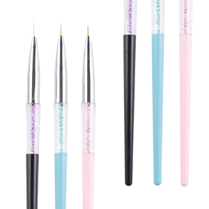 Lot de 3 pinceaux à ongles en nylon colorés avec manche en plastique à paillettes et diamants pour le nail art en salon - Product Image 3