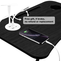 Table de lit portable et pliable pour ordinateur portable, multifonctionnelle, avec port de charge USB et porte-gobelet