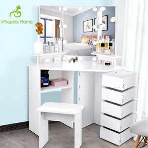 Meilleure vente Table de toilette moderne en <span class=keywords><strong>bois</strong></span> éclairée avec tiroirs et coiffeuse à miroir pour meubles de <span class=keywords><strong>chambre</strong></span> à coucher - Product Image 1