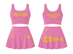 ชุดเซ็ตเสื้อครอปท็อปและกระโปรงสีขาวชมพูลายพิมพ์สำหรับผู้หญิง สไตล์ Y2K ชุดกีฬาฤดูใบไม้ผลิและฤดูร้อน ชุดลำลอง เสื้อและกางเกงขาสั้นเหนือเข่า สไตล์ Y2K - Product Image 2