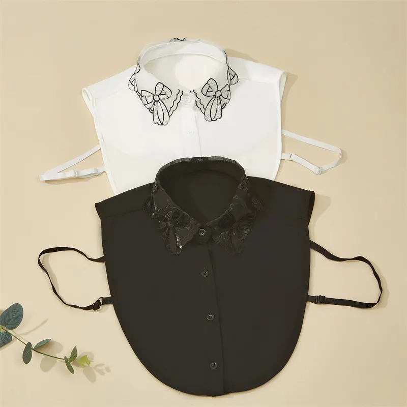 Factory Direct Sales Circular Embroidery Bow Design Detachable Handmade Shirt Fake Collar Women Designs