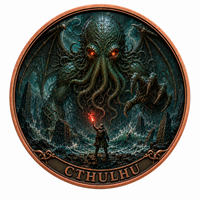 Pièce de monnaie en cuivre pur 999 de 1 oz, couleur cuivre, en relief, thème Mythos Cthulhu, série Mer Profonde, édition collector UV 3D