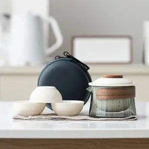 MSH Business Gift Portable Mini Ceramic Glass Teapot And Teacup 1 Pot 3 Cups Tea Set