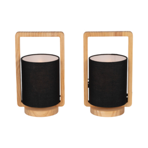 Wood Cylinder Table Lamps <b>Black</b> <b>Shade</b> Decorative <b>Lighting</b> for Bedroom Living Room Nightstand Home Decor - Product Image 1