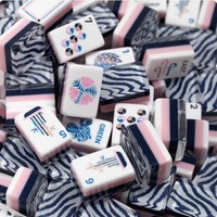 Set Mahjong Amerika Harimau Putih Mewah, Set Permainan dengan 160/166 Ubin Mahjong Unik dan Desain Artistik yang Berani