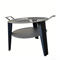 Brasero en fer robuste rond avec grille radiale et poignées pour patio extérieur, jardin et camping