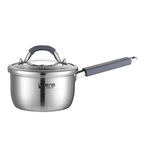 Marmite à soupe et à bouillon en acier inoxydable avec couvercle en verre, compatible induction et gaz, casserole à long manche 16 cm - Product Image 2