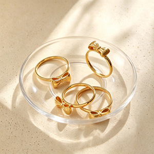 Anillo de Acero Inoxidable con Baño de Oro de 18K, Diseño de Lazo y Mariposa con Corazón, para Mujer, Joyería para Regalo Diario - Product Image 6