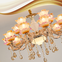 Lustre Européen de Luxe Vintage en Céramique, Goutte d'Eau, Verre Cristal, Fleur, Multi-têtes, pour Salon et Décoration de Mariage