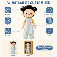 Kawaii Mädchen Plüschpuppe im Blauen Gestreiften Overall Weiche Kuschelpuppe Geschenk für Sie