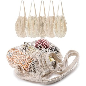 Premium Mesh Grocery Produce Bags, Long Handle Net Tote Bags, 100% Cotton String Bags