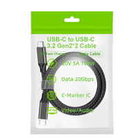 Câble AV USB3.2 Type-C Mâle-Mâle à longueur personnalisée, gaine PVC, blindage tressé, 100W 5A 4K 60HZ 20Gbps, en stock