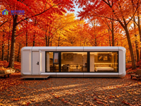 Maison-capsule spatiale de luxe avec chambre spacieuse et cuisine complète, conçue pour les maisons d'hôtes