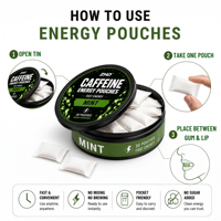 Pochettes énergétiques avancées avec L-Théanine et Guarana pour des performances optimales |   200 mg de caféine |   Fournisseur de formules personnalisées