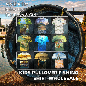 Chemise de pêche à manches longues pour enfants, en gros, respirante, grande taille, imprimée, 100% polyester, UPF 50, lavée, séchage rapide - Product Image 2