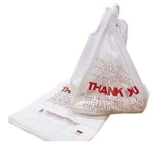 Sacs en plastique biodégradables personnalisés pour supermarché avec poignées T-shirt et impression « Merci » - Product Image 3