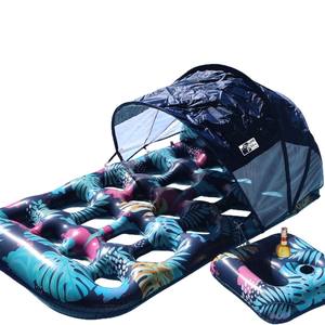 Cama flotante inflable para piscina, balsa flotante con sombrilla, tumbona, bote para adultos con reposacabezas y portavasos. - Product Image 3