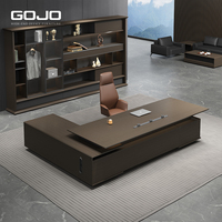 Bureau de direction ergonomique moderne et luxueux en forme de L avec tiroir, résistant à l'eau, en bois, de haute technologie