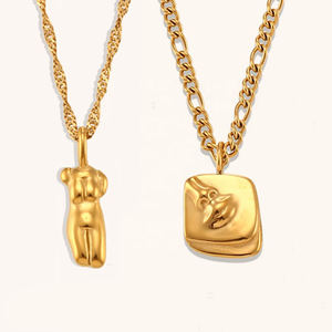 2023ファッションデザイン抽象的なボディ & フェイスペンダントネックレスステンレススチールジュエリーチェーンネックレス - Product Image 1