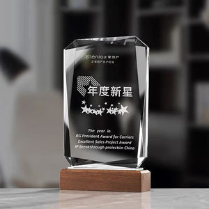 批发空白方形透明K9水晶奖杯木质底座激光雕刻印花牌匾奖 - Product Image 3