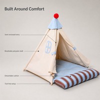 Tente tipi semi-fermée pour animaux de compagnie avec coussin amovible et lavable pour petits chiens et chats