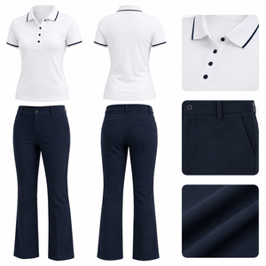 Ensemble pour femme, pantalon et polo stretch, tenue de bureau décontractée, ensemble deux pièces, logo personnalisé, uniforme de bureau, performance féminine, OEM ODM - Product Image 2