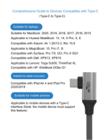 Cable de Datos USB-C 3.2 Gen2 C a C en Ángulo Recto JustLink PD 3.2 240W 48V 5A de Carga Rápida para Computadoras Portátiles, Tabletas y Teléfonos