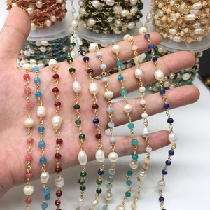 Fashion 18k Gold Plated Copper Wire with 5-6mm <strong>Pearl</strong> and Malaysian Jade <strong>Beads</strong> Rosary Chain for <strong>Jewelry</strong> Making - Product Image 5